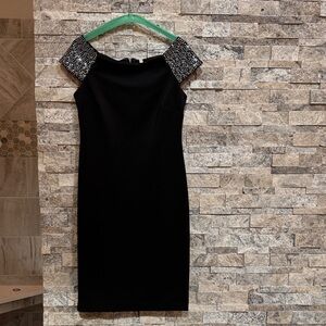 Calvin Klein Black Dress with Embellished Sleeves